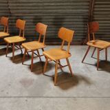 Set of 5 all-wood chairs published by Ton 1960