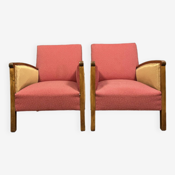 Magnificent pair of Art Deco period armchairs in light wood circa 1940