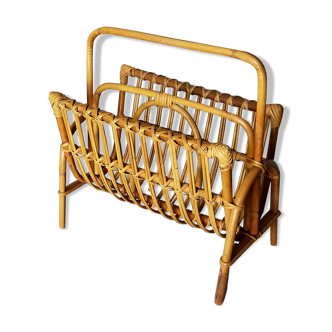 Porte-revue en rotin vintage années 50