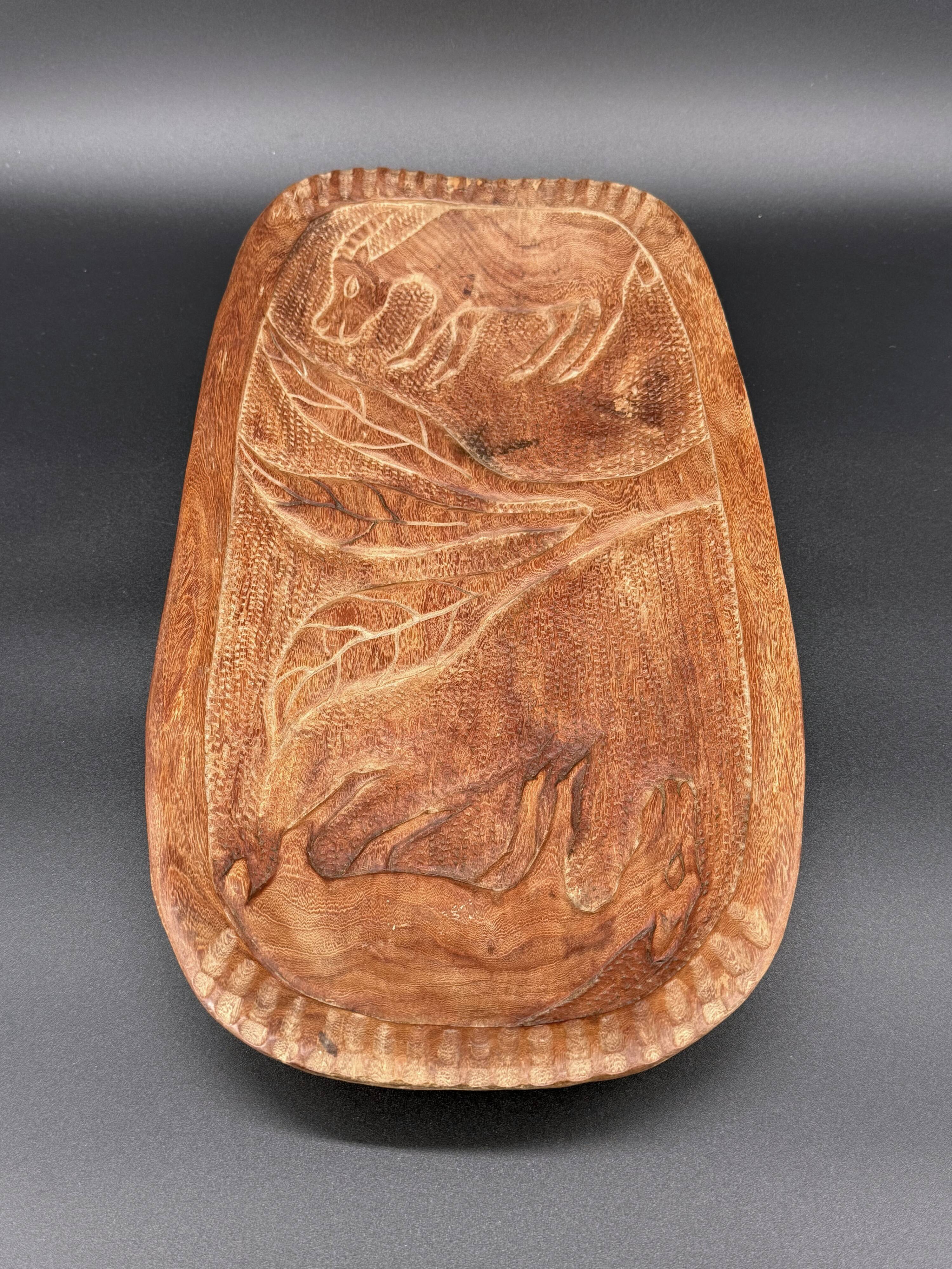 Large carved wall shelf – Stylized goat and billy goat in exotic wood
