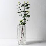 Vase à fleurs vintage en verre massif, lourd et transparent, pressé à la main / Italie / Années 1970