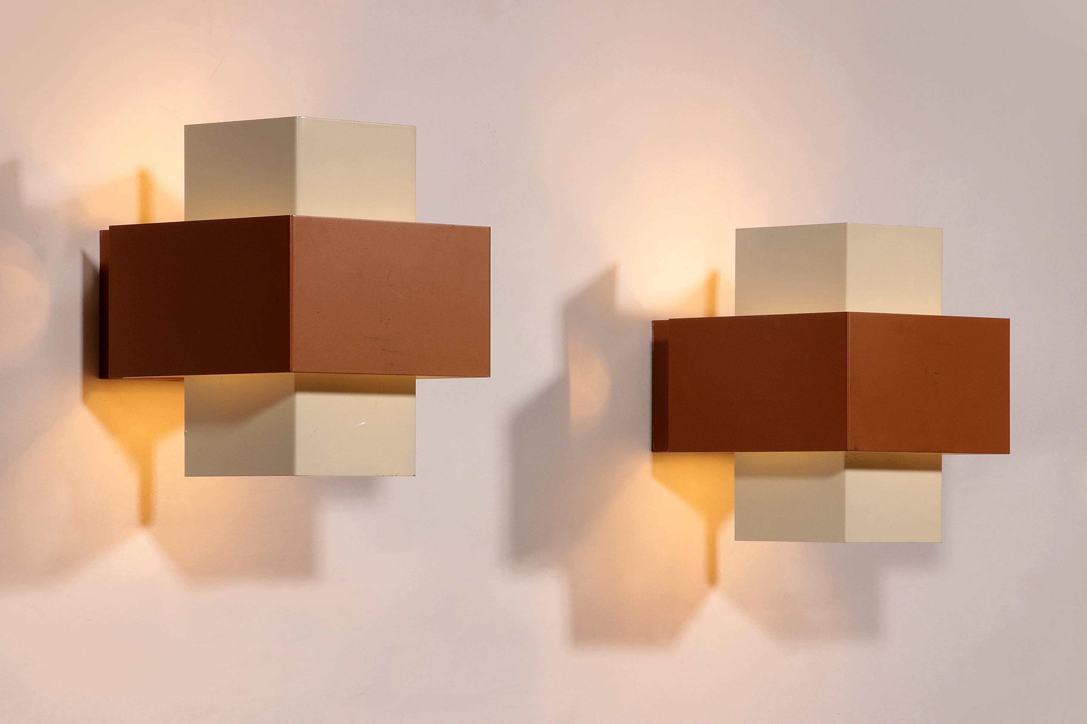 Pair of geometric Philips wall lights, 1960