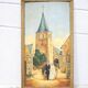 Signed painting, wedding painting in village, large framed painting