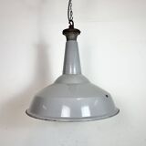 Large Industrial British Grey Enamel Factory Pendant Lamp from Benjamin, 19