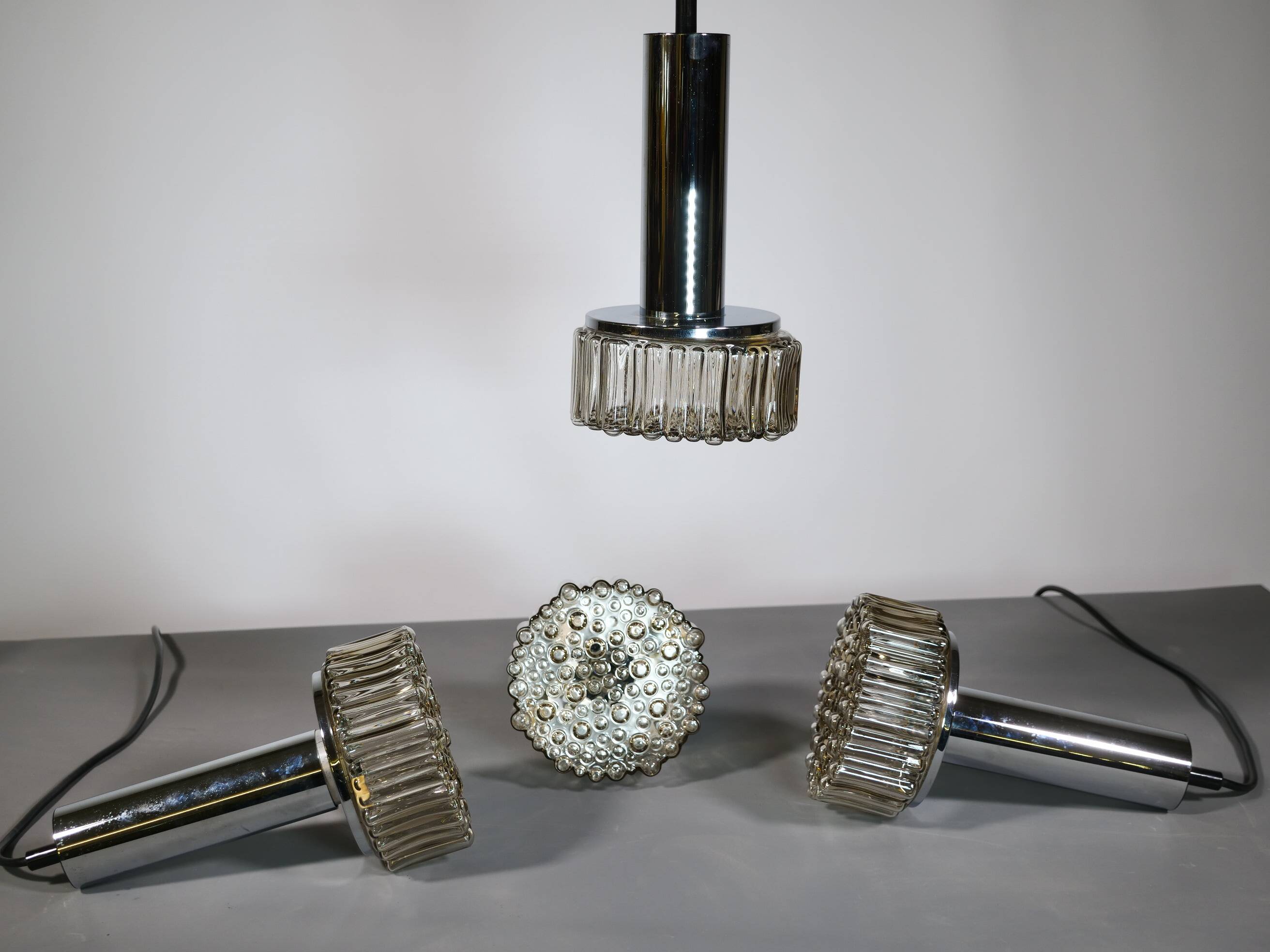 Space Age ceiling lamps bubble glass and chrome by Staff, Set of 4, 1970s
