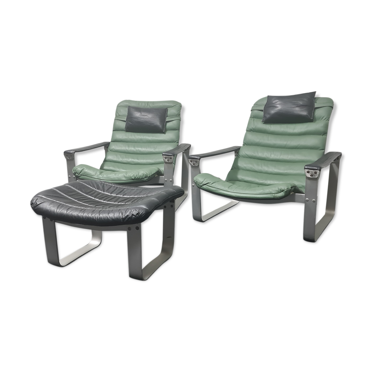 A Pair Or Pulkka Lounge Chairs And Ottoman By Ilmari Lappalainen For Asko Finland Selency