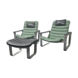 Paire de fauteuils pulkka vintage et ottoman par Ilmari Lappalainen pour Asko Finlande