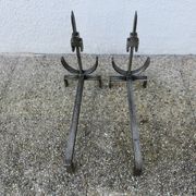 Pair of modernist andirons in forged and hammered steel, French work