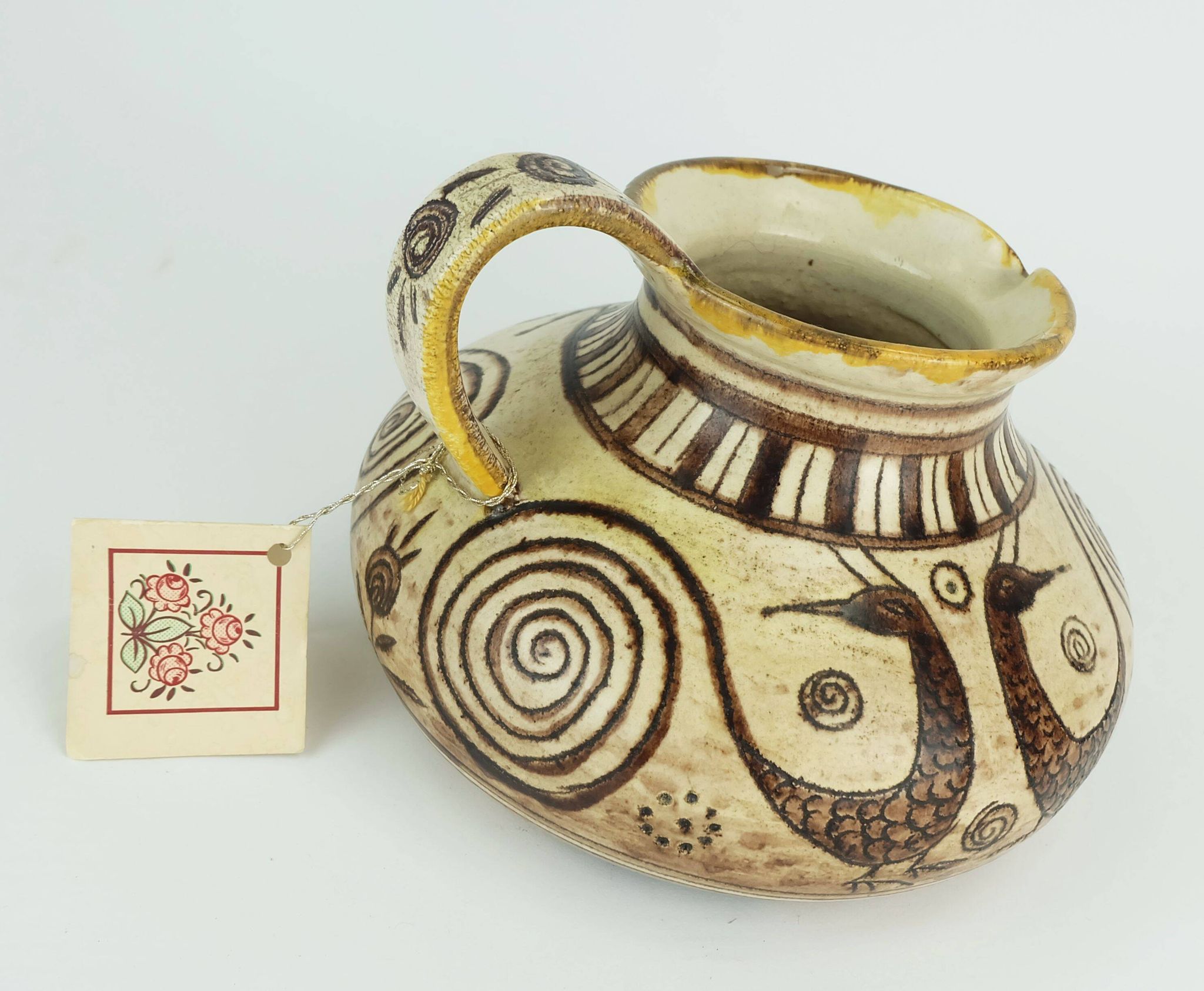 Italian mid century ceramic vase jug signed vitali handmade 1970s