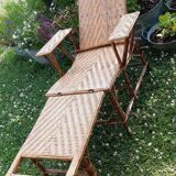 Chaise longue transat en rotin et cannage 1900