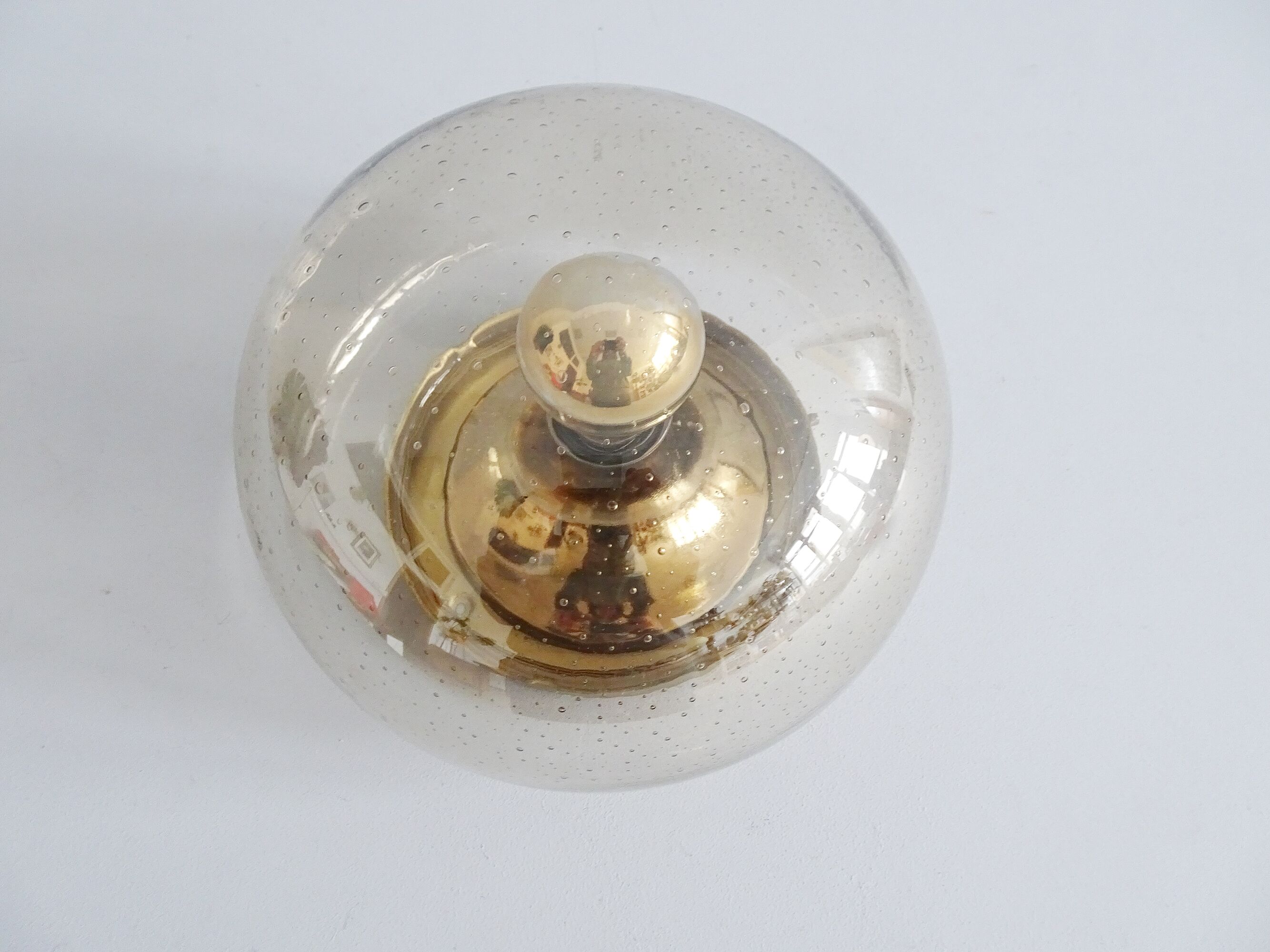 Smoked glass bubbles ceiling lamp gold-colored, wall lamp 1970s