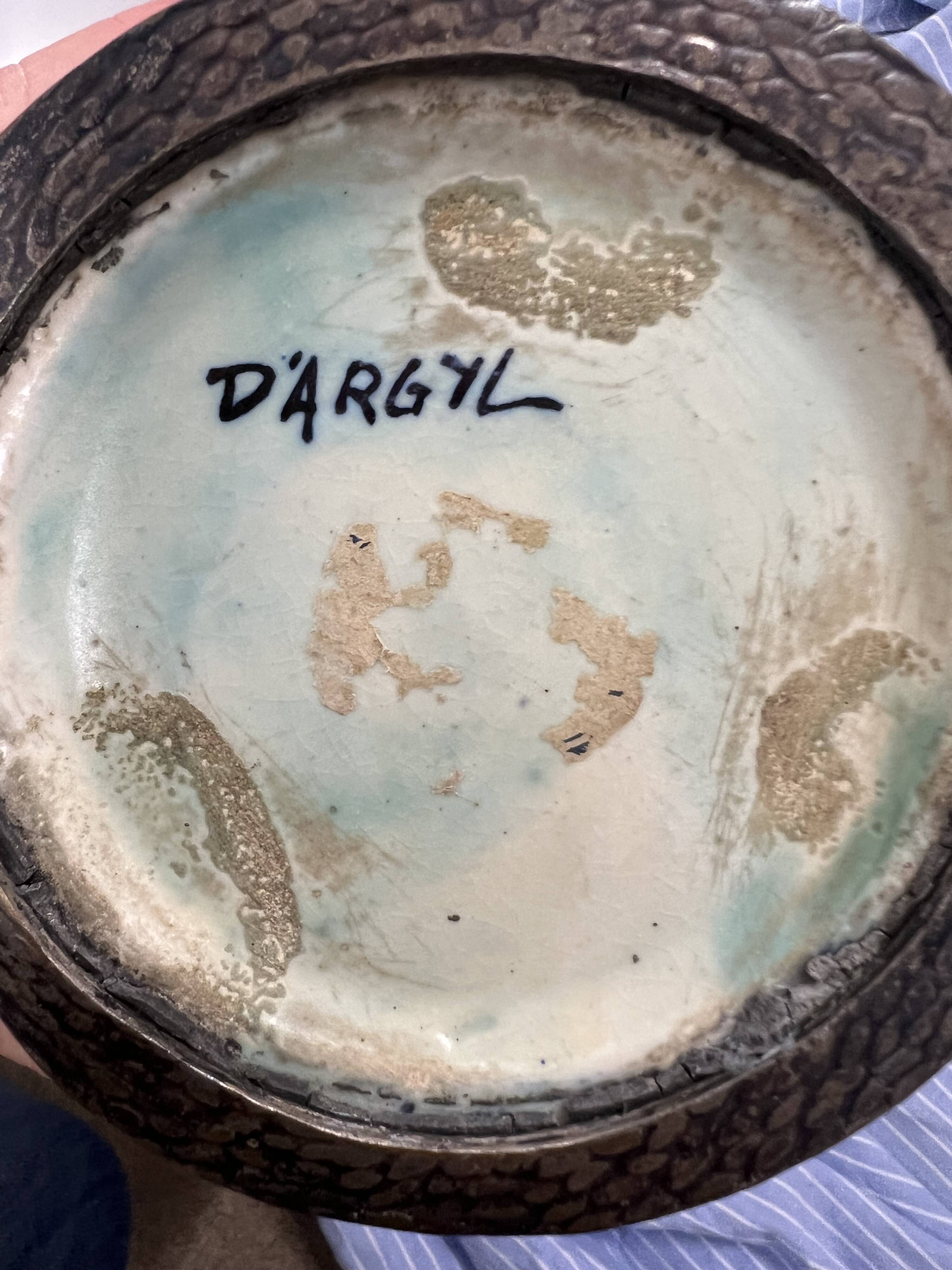 Art deco vase signed d'argyl - ceramic and metal mount - 35 cm
