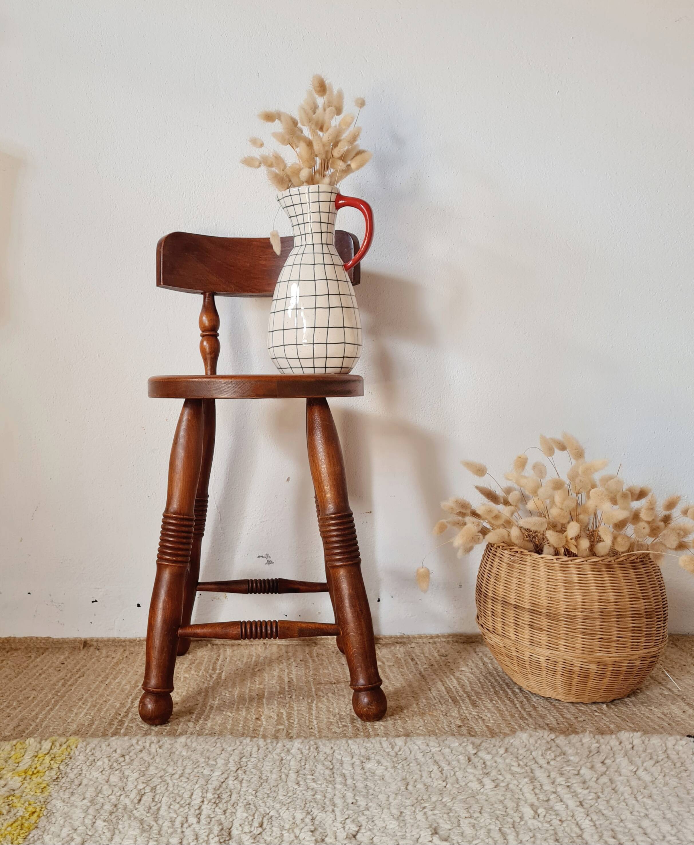 Antique wooden chair - oak - folk art - brutalist