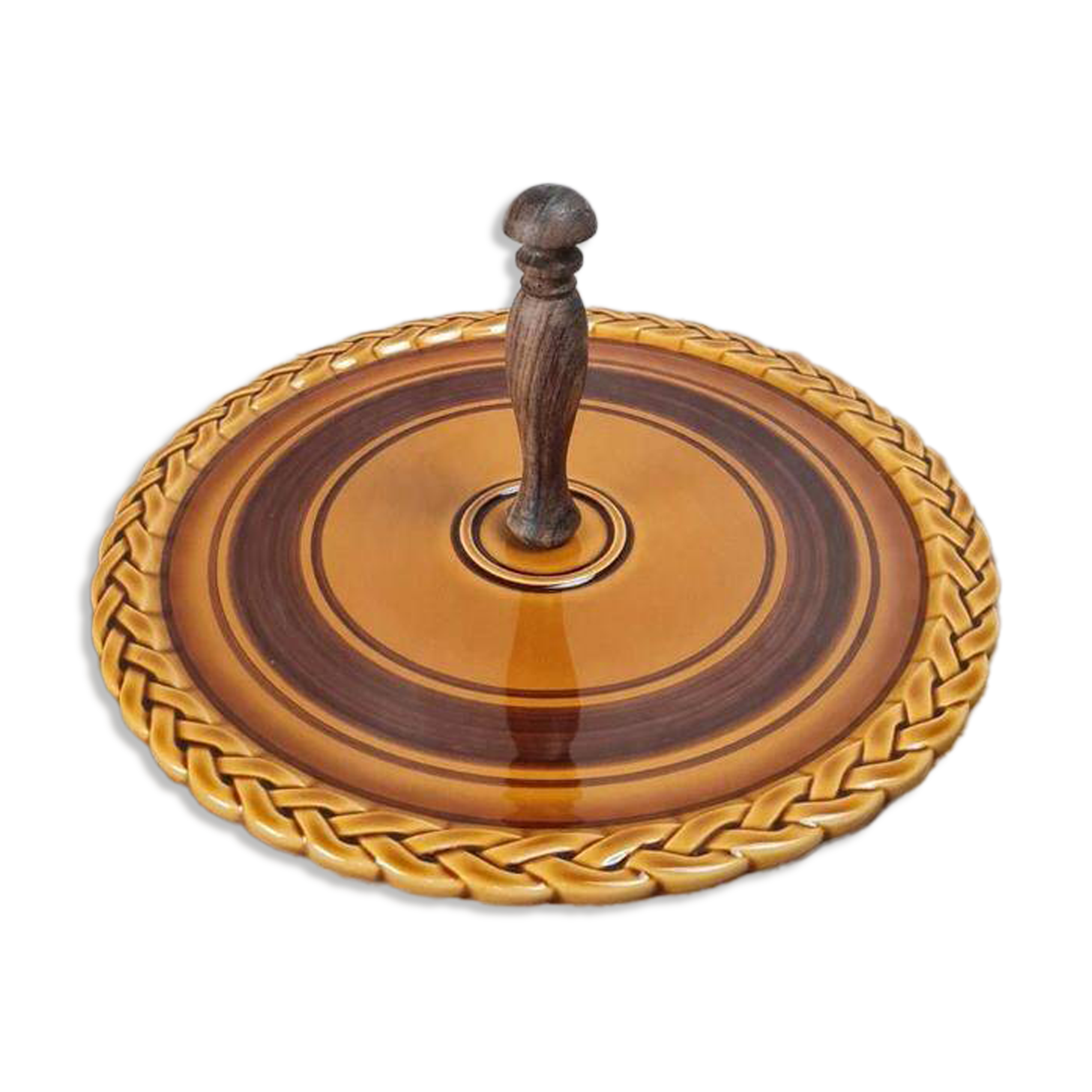 Vintage serving tray with wooden handle – numbered 7532