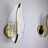 Pair of floral wall lamps Venini dorée, Murano, tubular glasses, Italy, 1970