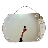 Grand miroir biseauté et gravé années 40