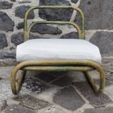Pair of rattan and fabric armchairs, 1960s