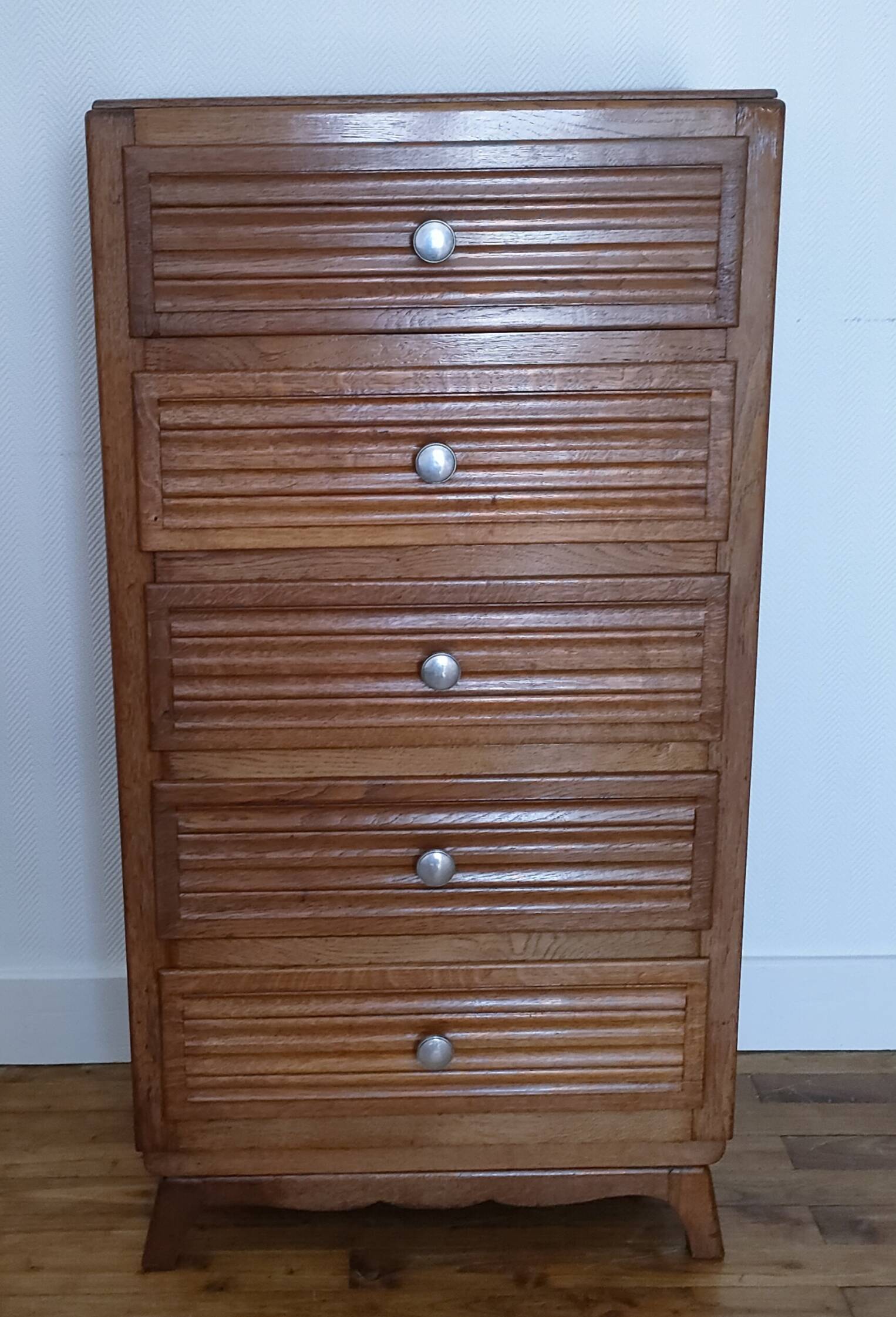 chest of drawers oak five drawers 1950s