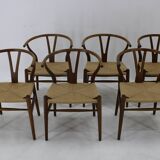1960s Hans J. Wegner Set of 6 Early Wishbone Chairs in Oak By Carl Hansen and Son, Denmark