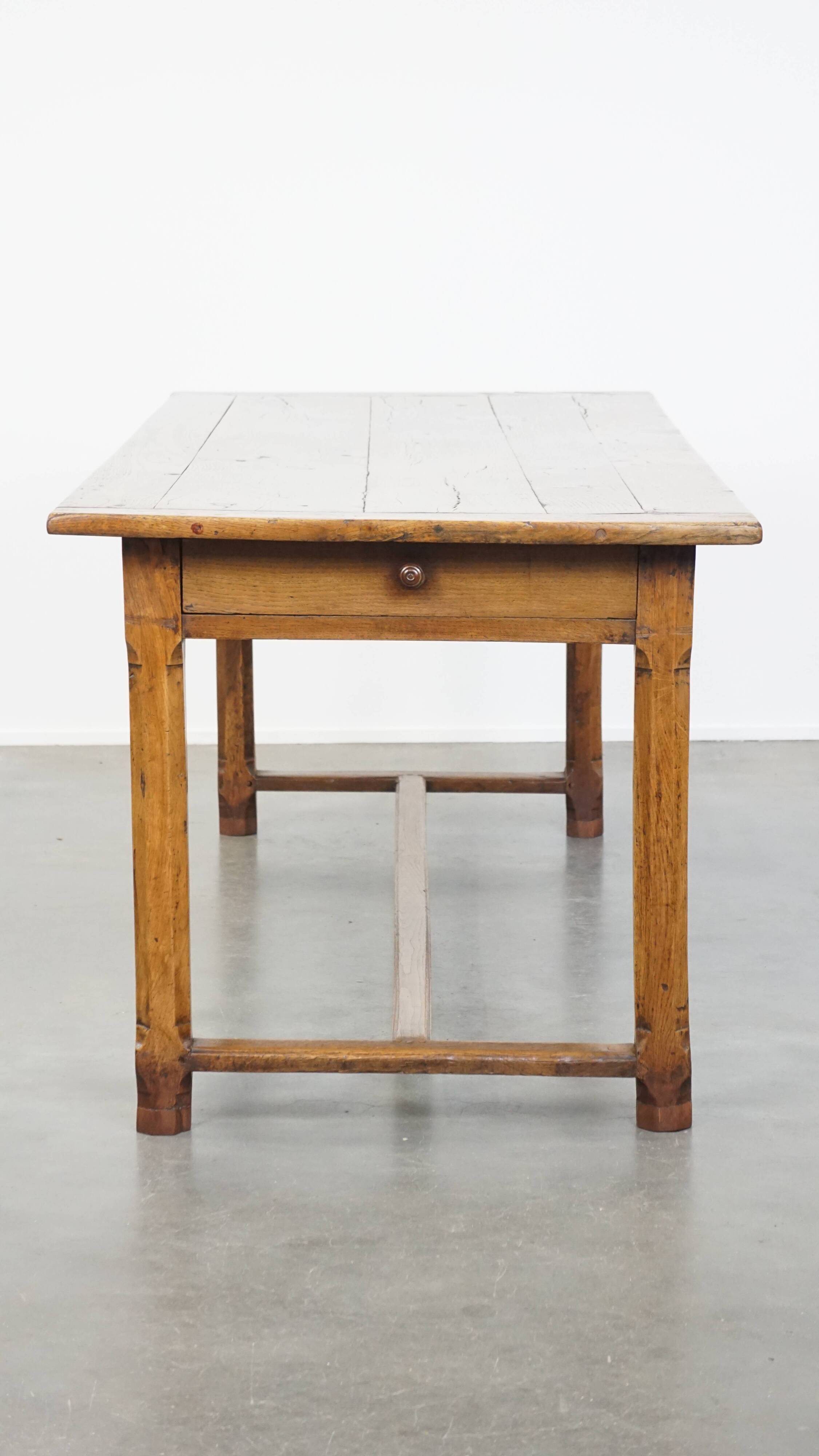 Antique French Farmhouse Dining Table in Oak with 2 Drawers