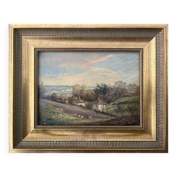 Tableau hsp éc. anglaise john moore (1820-1902) paysage animé