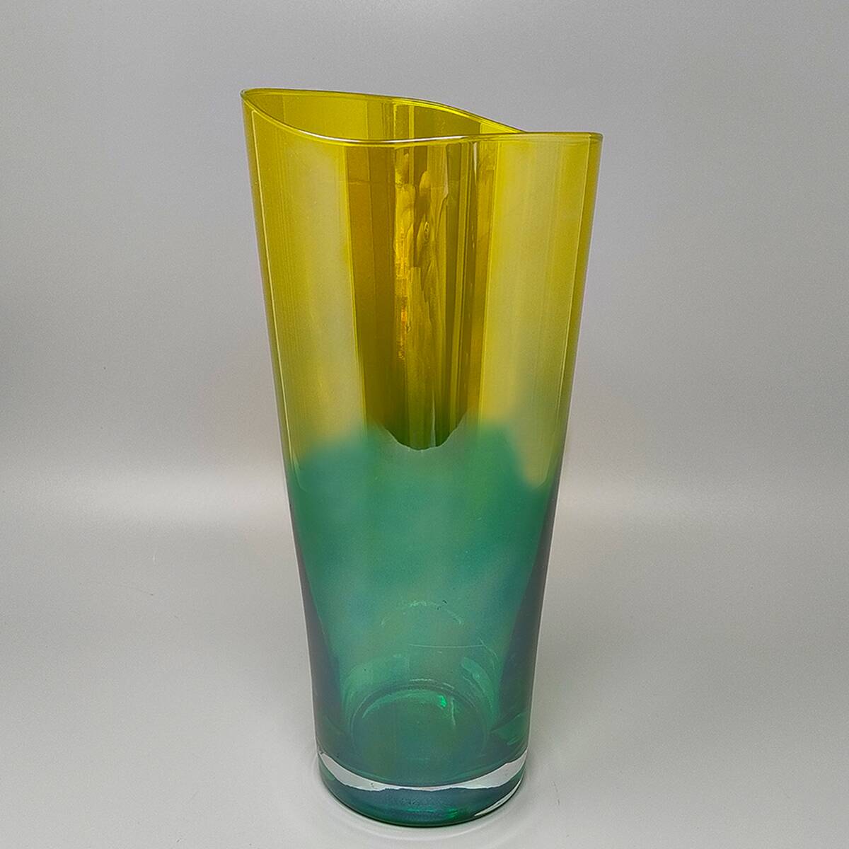 1970s Luxury Green and Yellow Handcrafted Vase in Murano Glass by Ca dei Ve