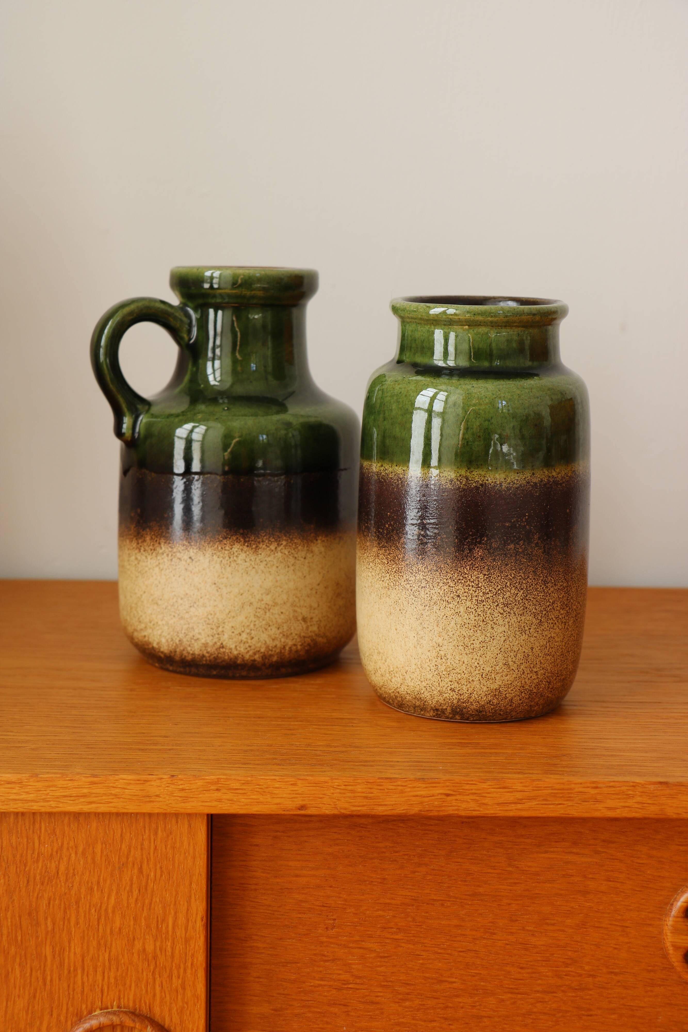 Pair of West Germany vases, olive green, stoneware