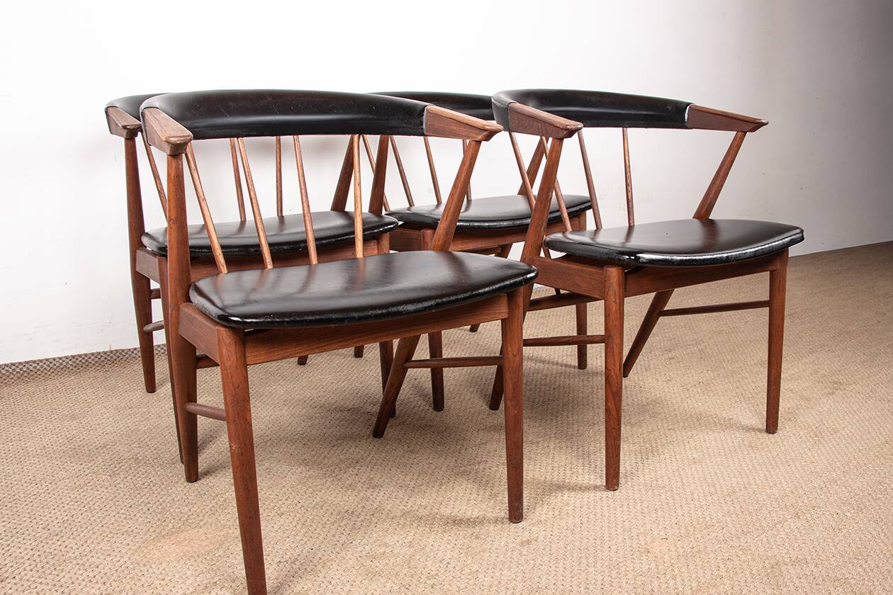 Danish armchairs in teak and skai by Helge Sibast for Sibast 1955.