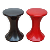 Pair of vintage stools, black and red by Henry Massonnet for Stamp, France