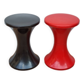 Pair of vintage stools, black and red by Henry Massonnet for Stamp, France