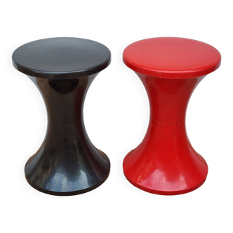 Paire de tabourets vintage, noir et rouge par Henry Massonnet pour Stamp, France