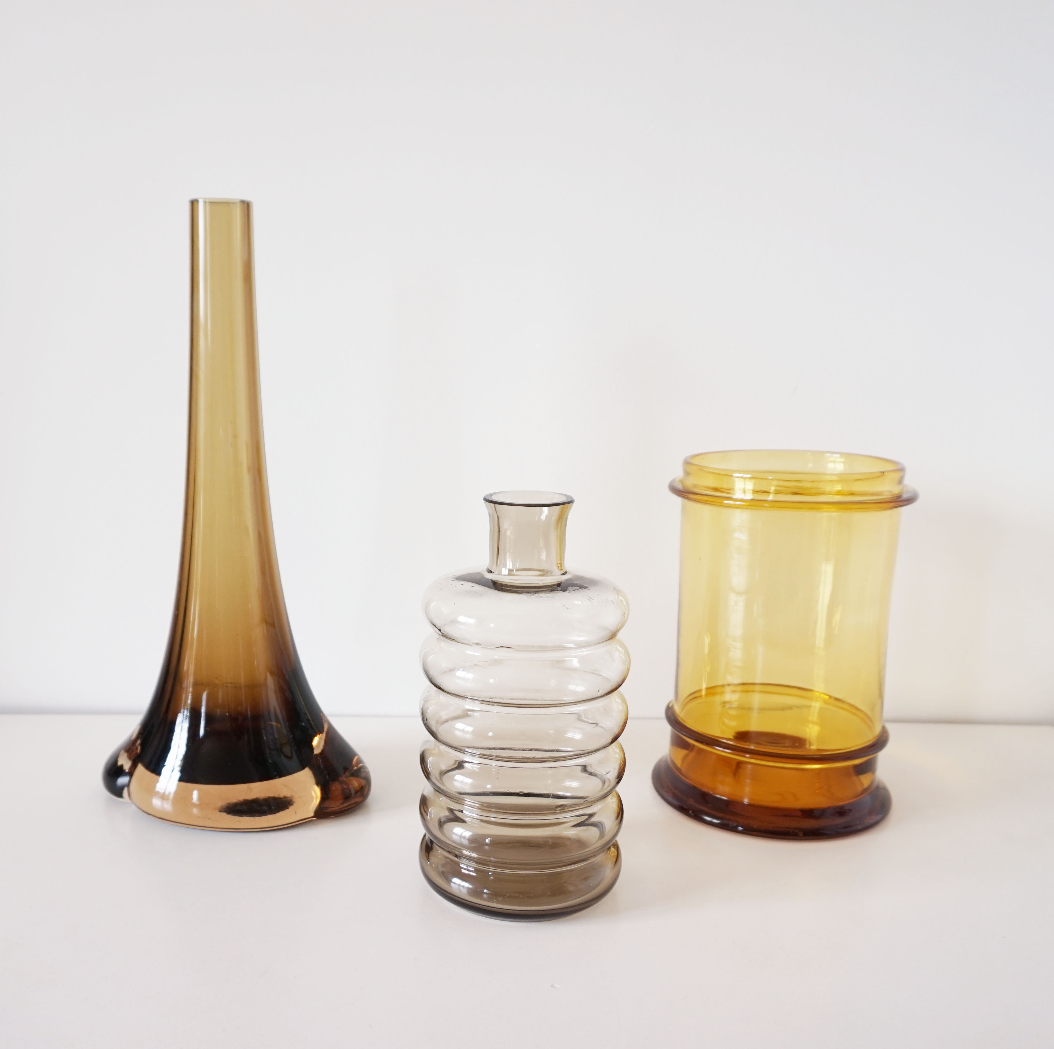 Set of vintage smoked glass vases