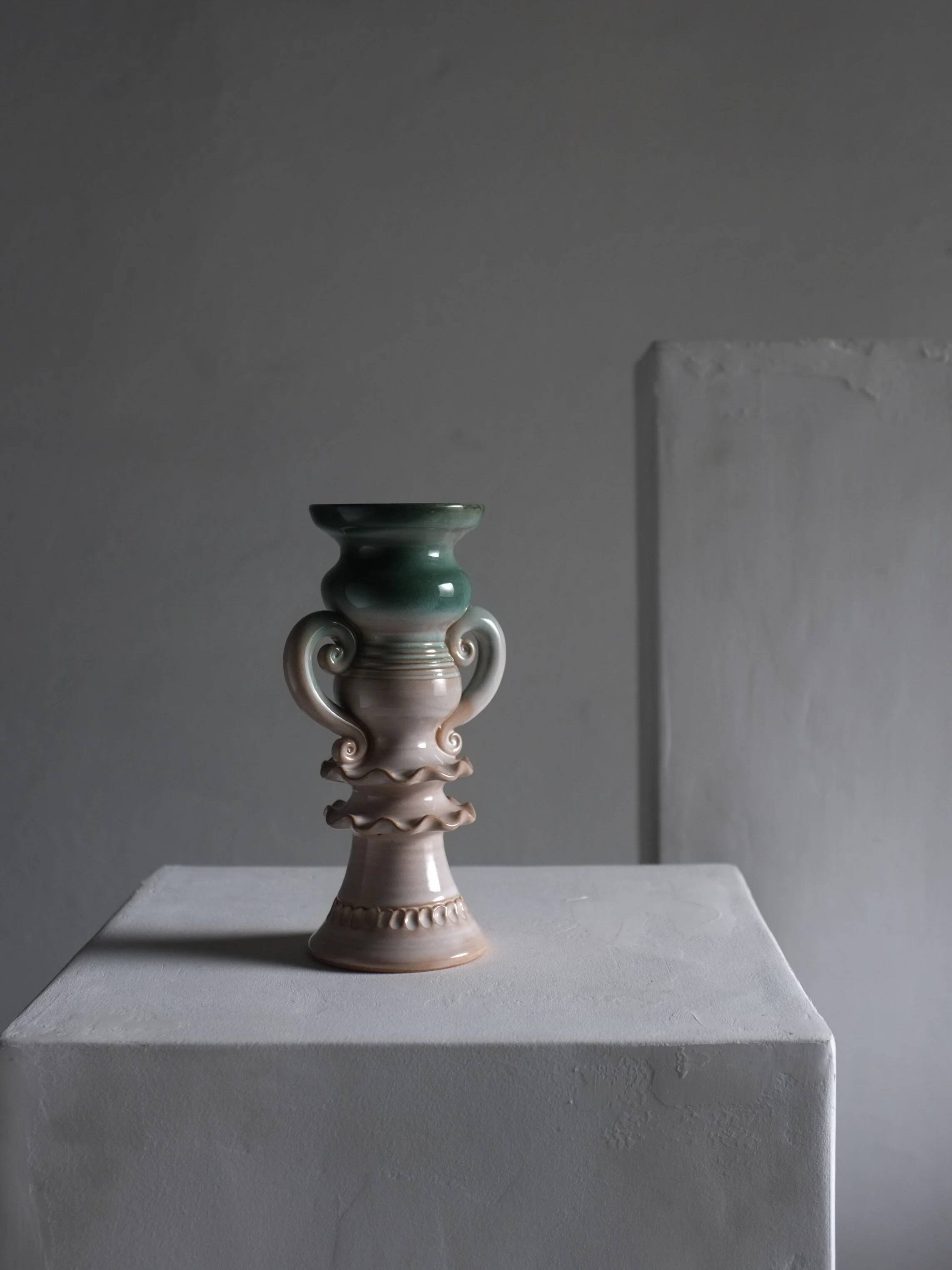 Scalloped ceramic vase candle holder | Latvia | 1970s