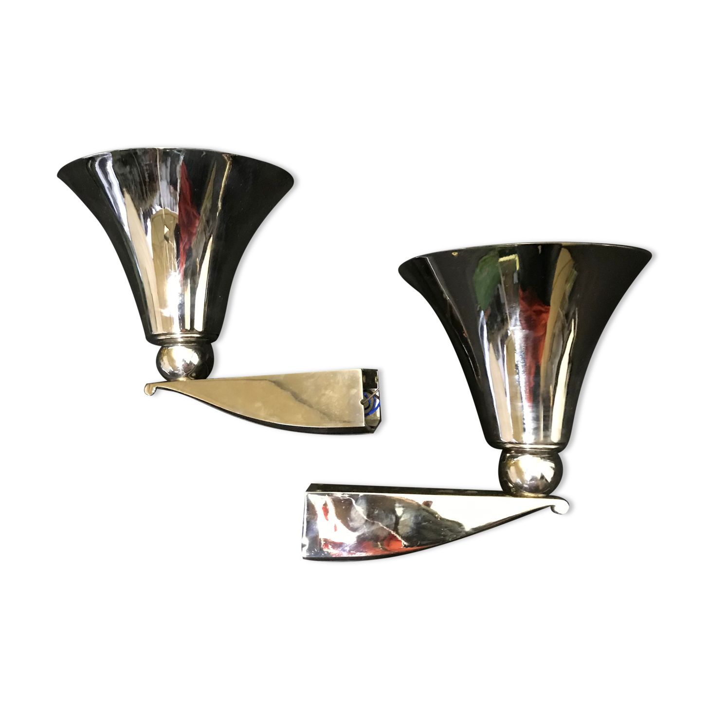 Pair chrome bronze sconces