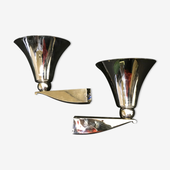 Pair chrome bronze sconces