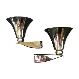 Pair chrome bronze sconces