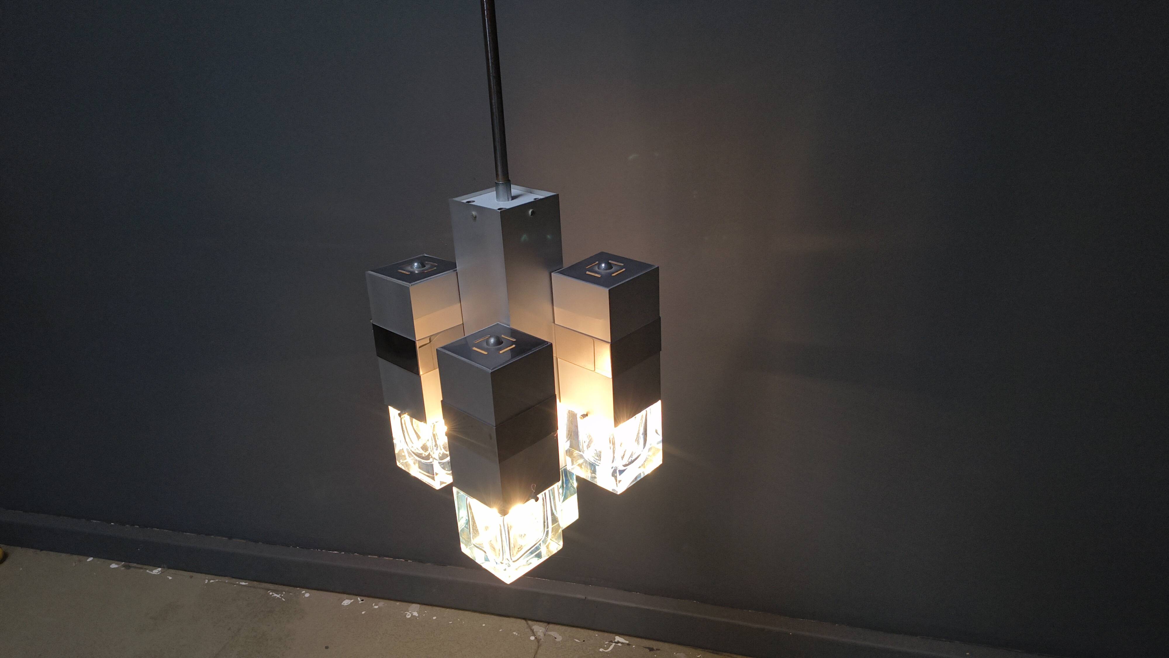 Vintage Cubico Chandelier by Gaetano Sciolari, 1970s