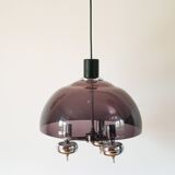 Three-branched chandelier in smoked plexi and chrome, Space Age, 1970