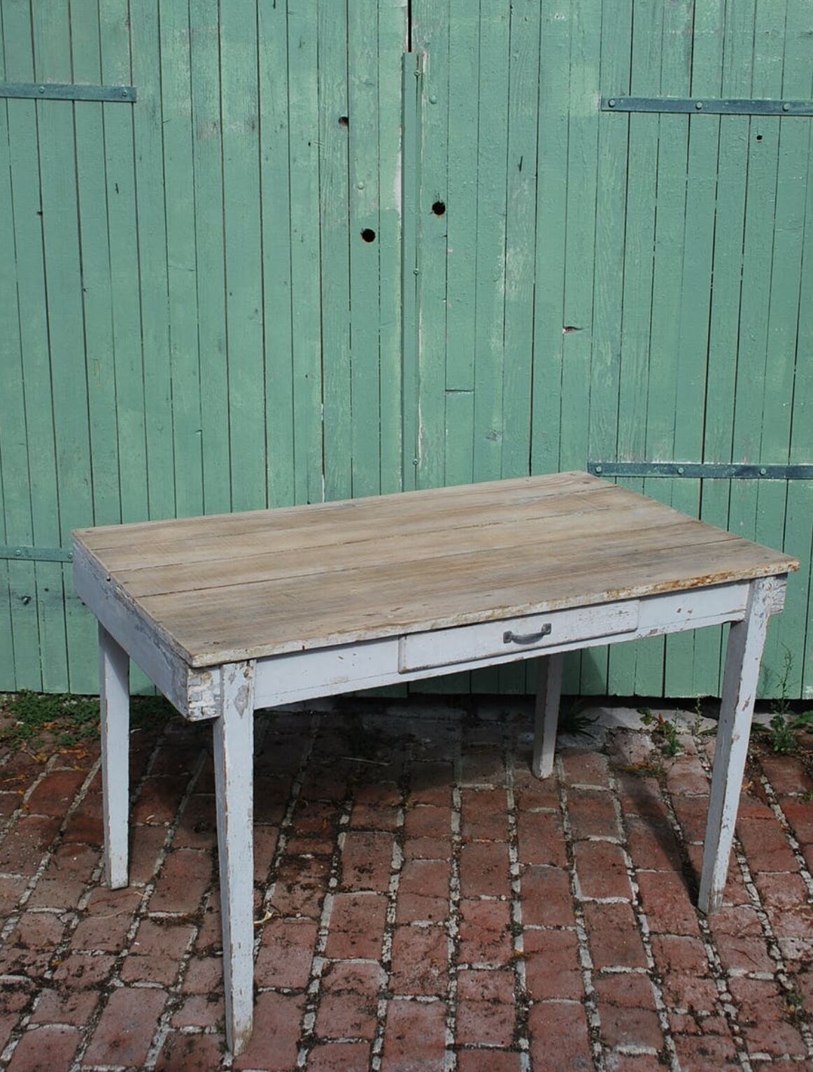 White farm table patinated