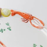 Assiette ovale en céramique blanche avec relief 3D de fruits de mer, design italien Siro, vintage des années 1980, 48 x 32 cm.