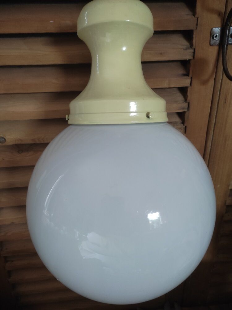 Suspension Globe opaline white support metal cream dp 0322102