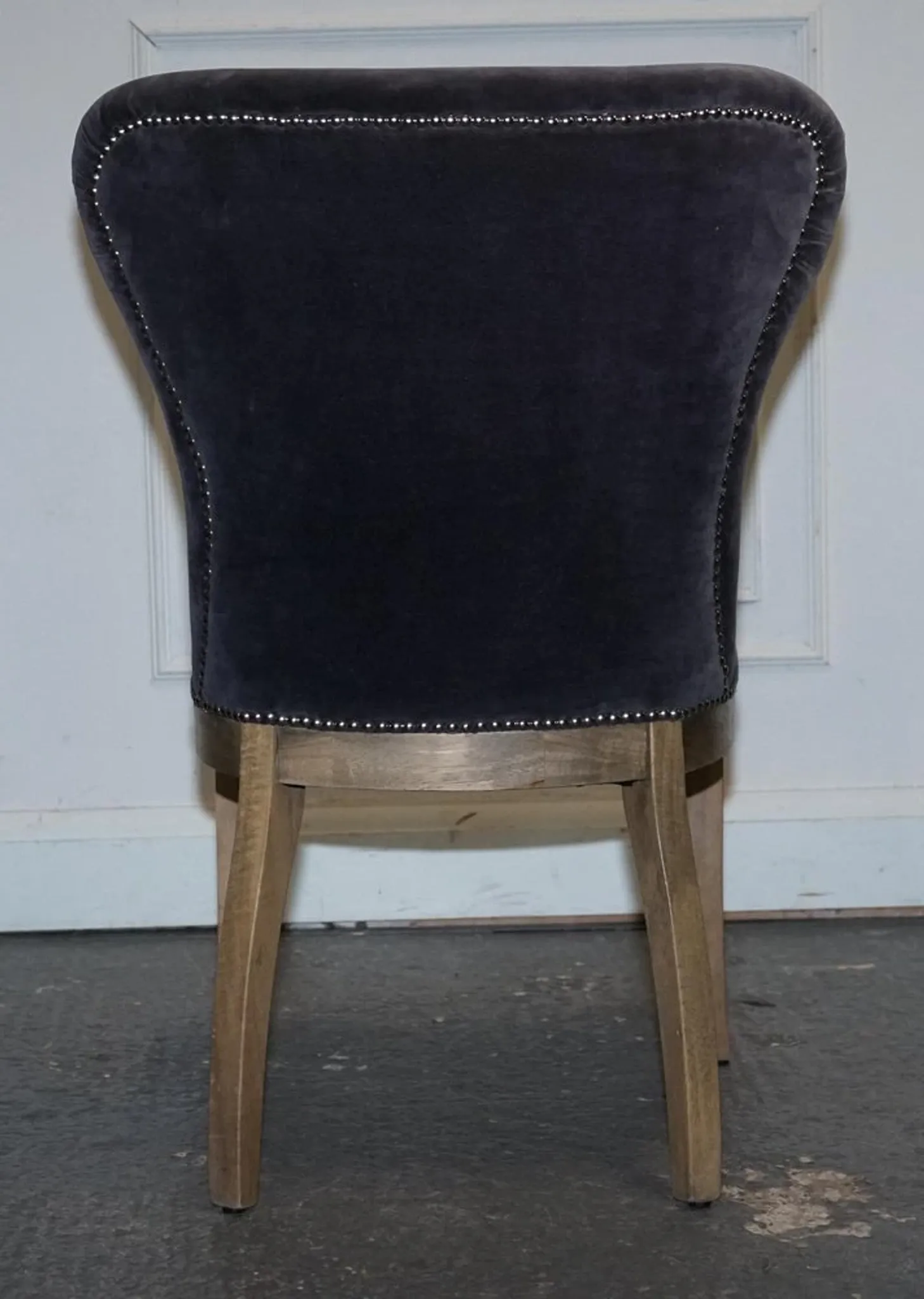 Vintage Office or Dining Chair in Navy Blue Velvet with Halo Studs