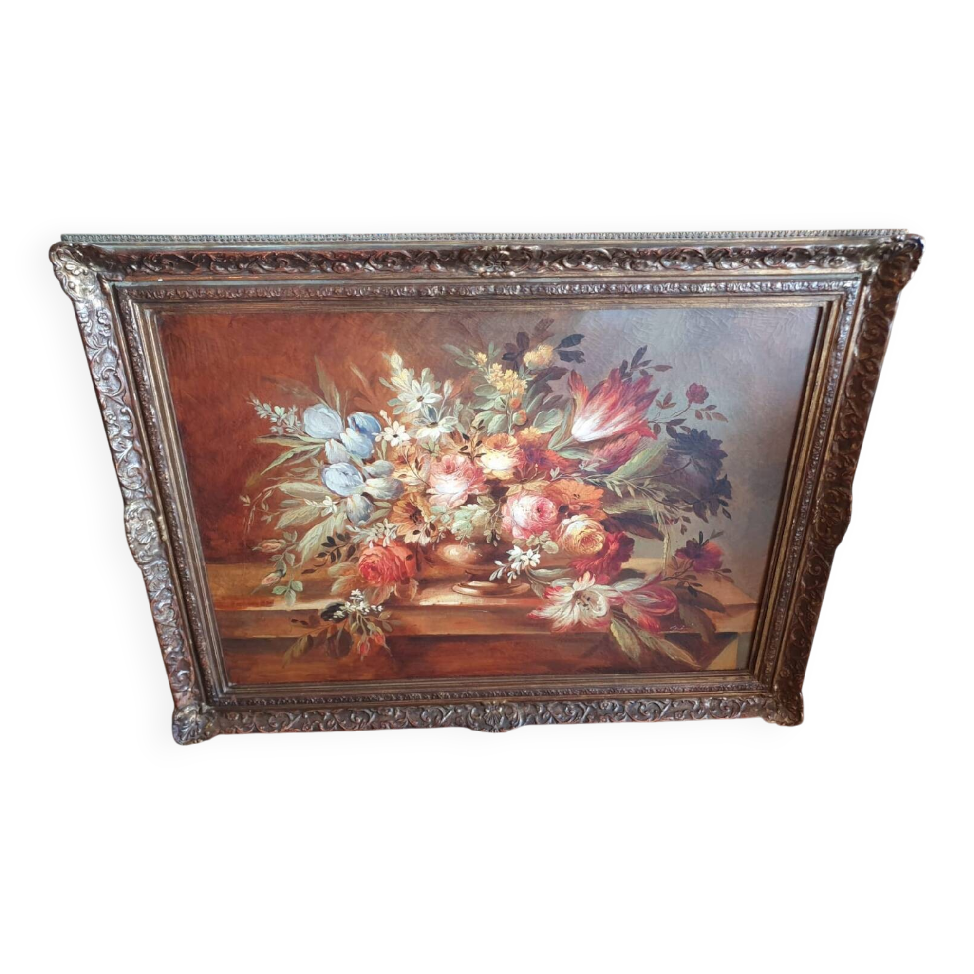 Framed flower bouquet tableau, 19th century.