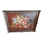 Large flower painting and its frame 19th century