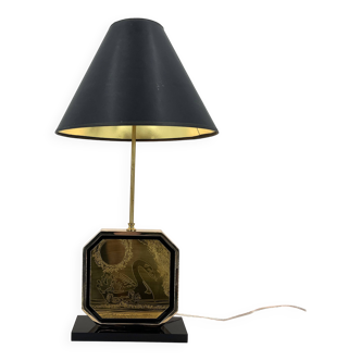 Lampe de table Georges Mathias en laiton gravé, années 1970