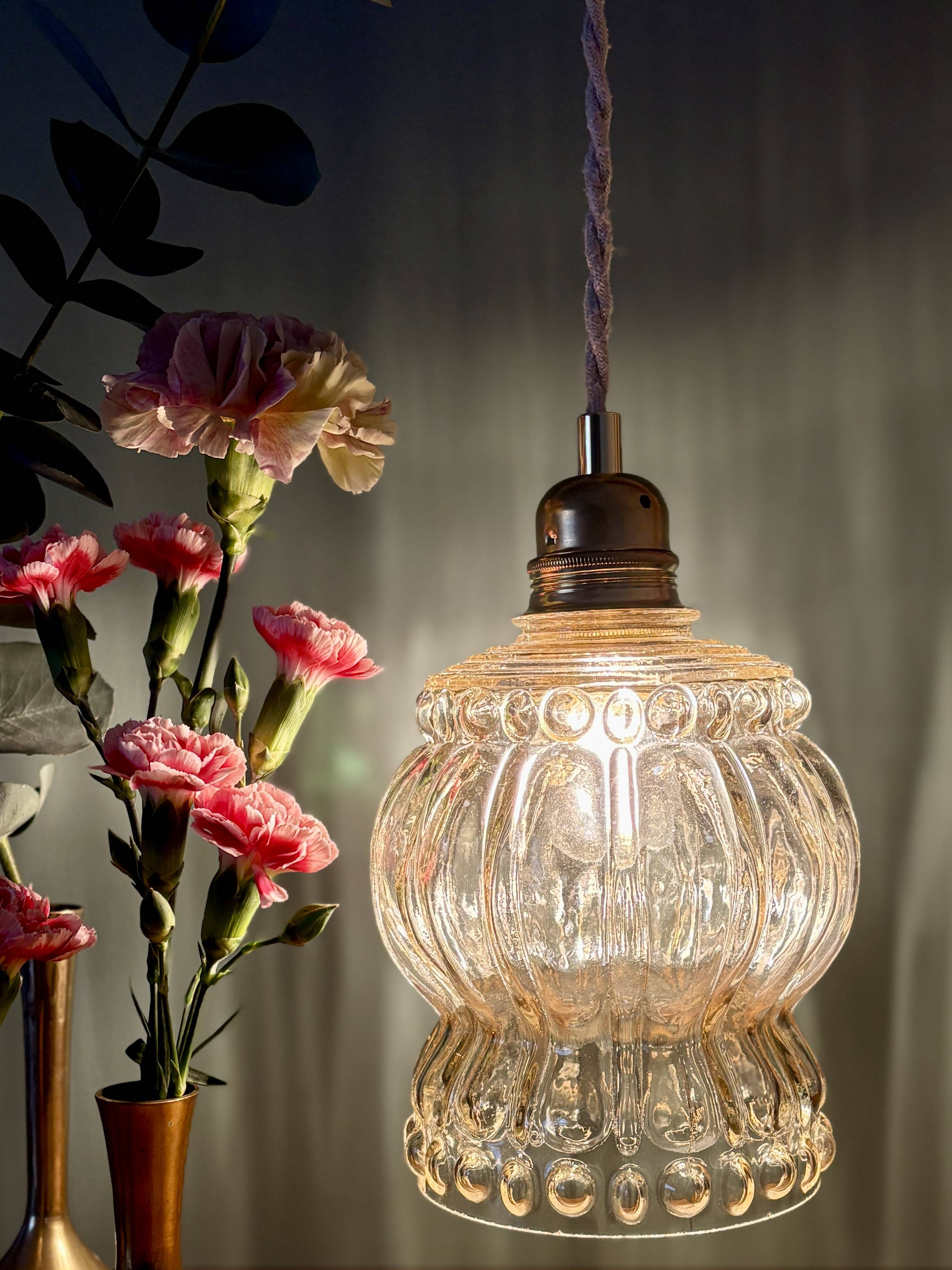 Vintage amber glass suspension globe