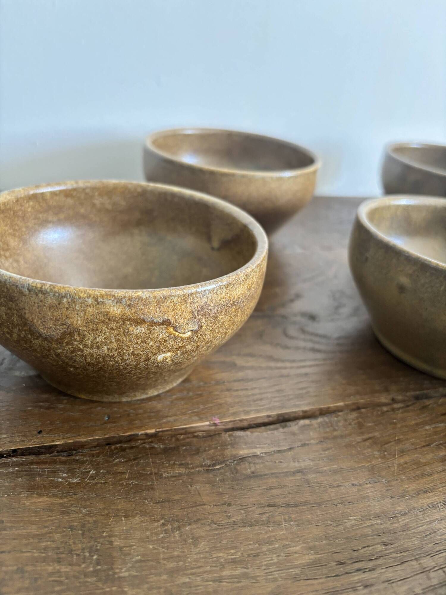 Set of 7 brown stoneware bowls from Digoin.