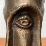 Abstract vase with a brutalist bronze face from the mid-century.