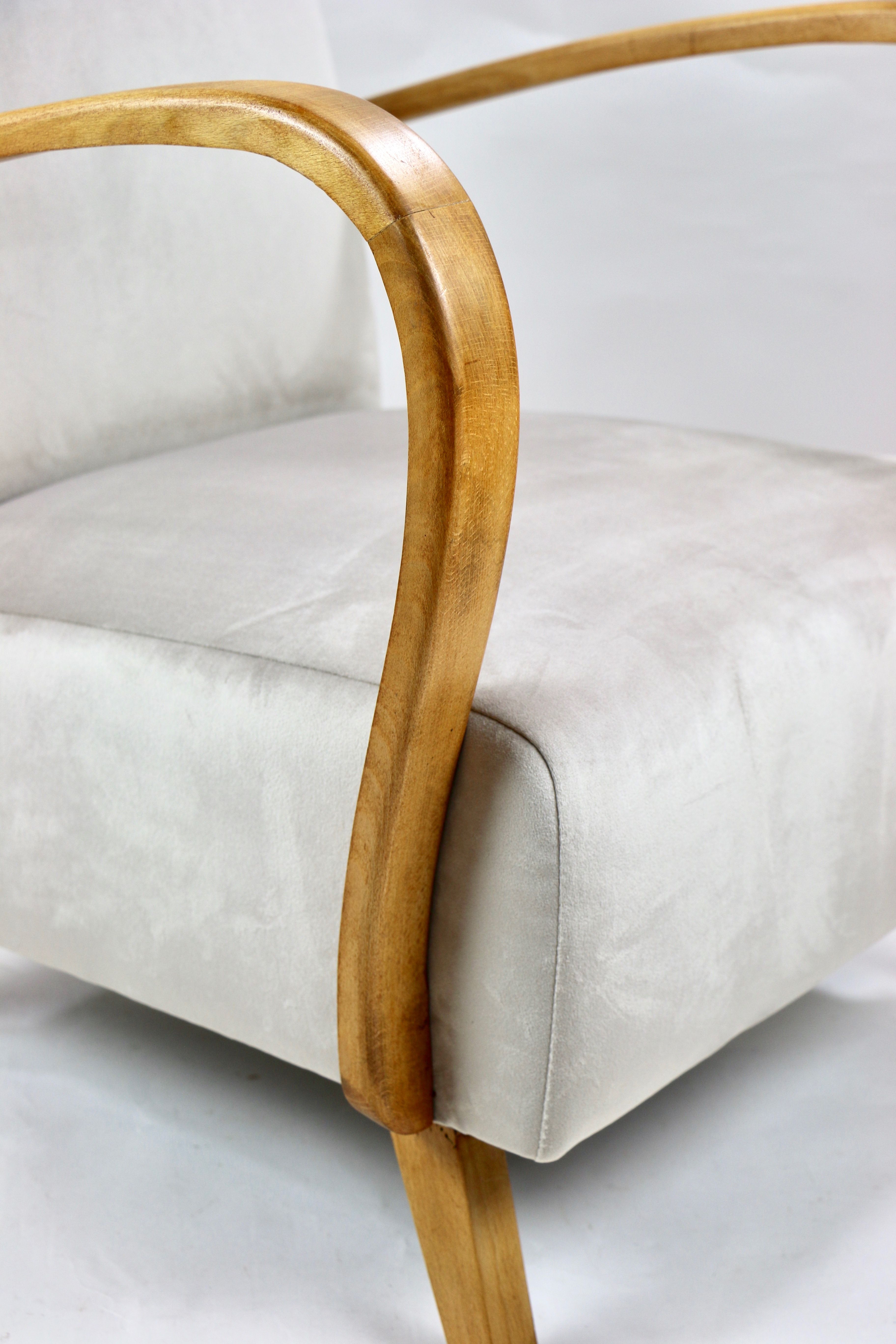 Fauteuil en velours beige allemand Art Déco, années 1960