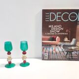 Postmodern Pair of Teal, Red and Gold Liqueur Glasses by Salviati, Murano, Italy